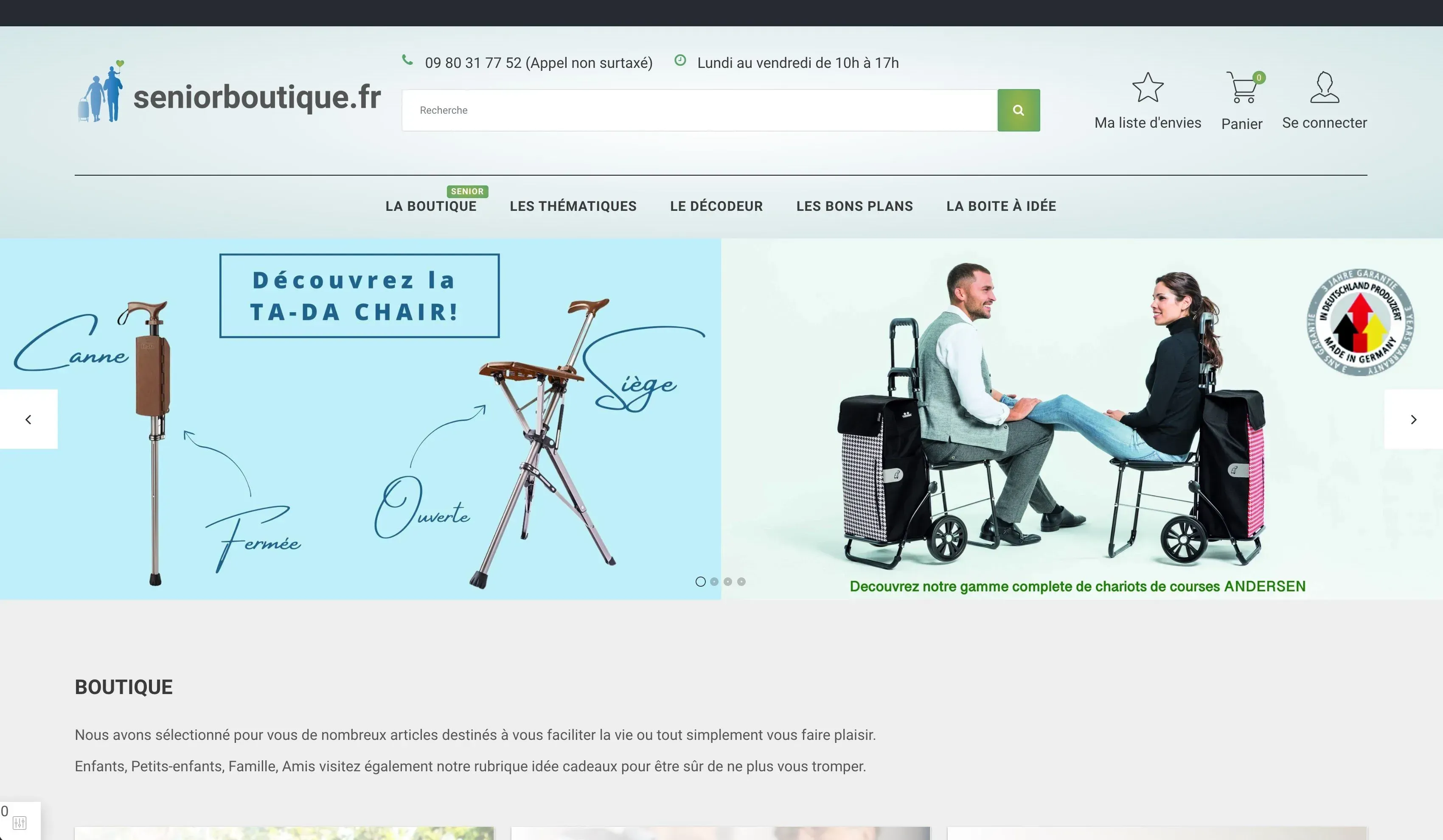 Page d'accueil du site Senior Boutique